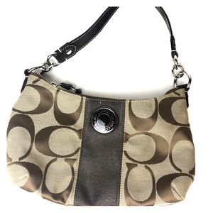 Coach signature small handbag brown and tan